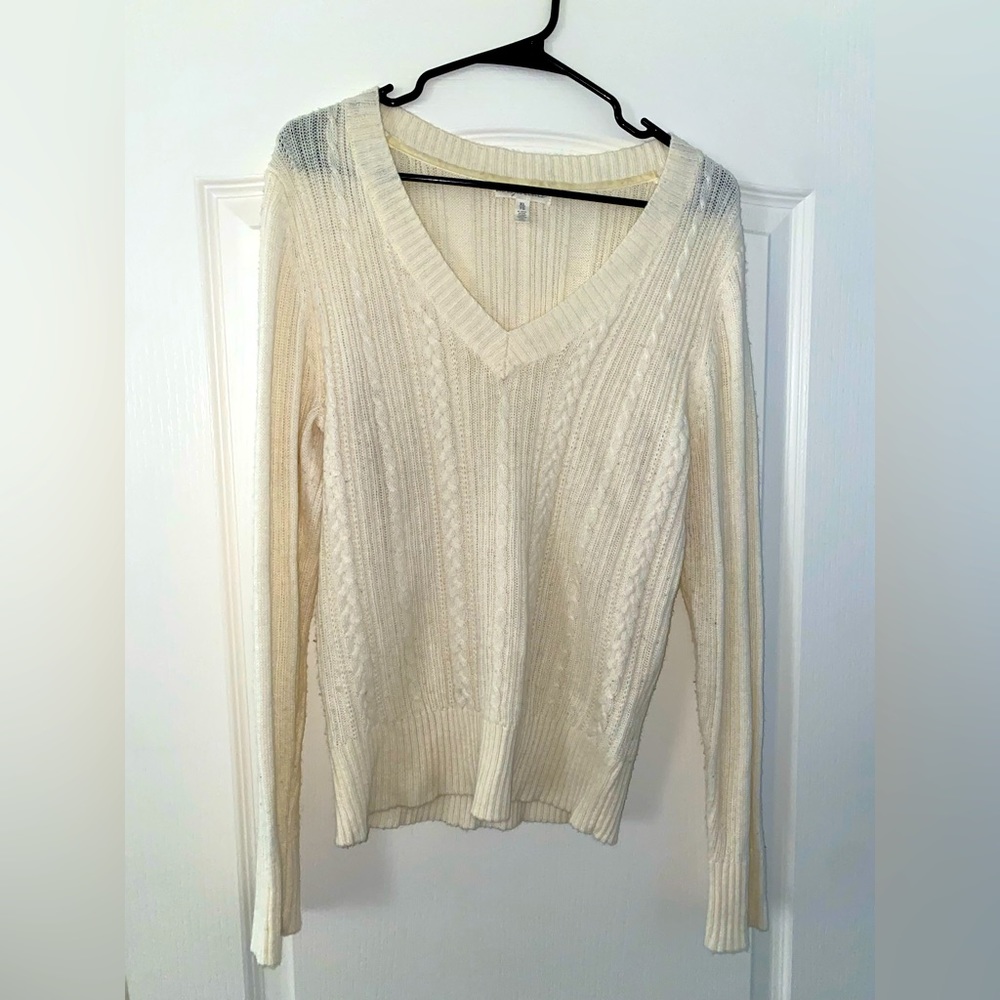 Cream V Neck Sweater